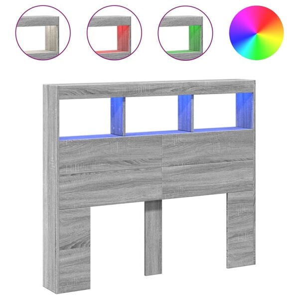 vidaXL Skrinka na čelo postele s LED sivý dub sonoma 120x17x102 cm