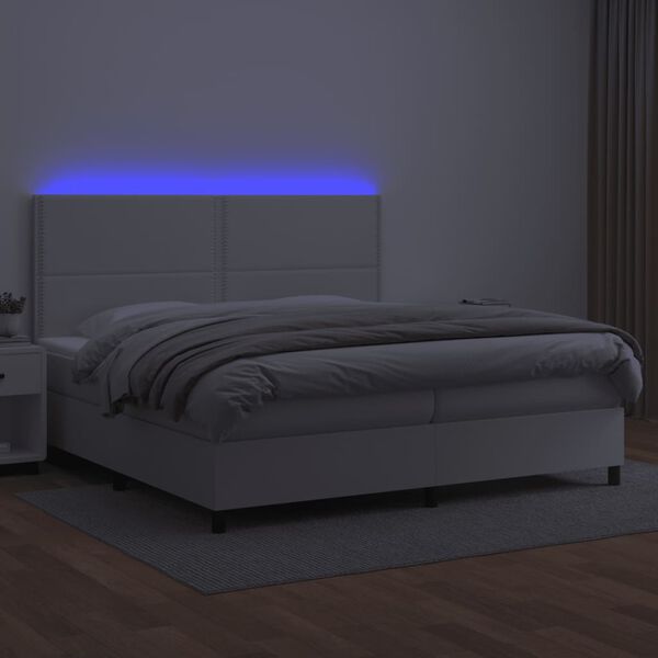 vidaXL Boxspring posteľ s matracom a LED biela 200x200 cm umelá koža