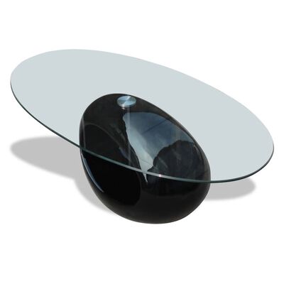 vidaXL Konferenčný stolík, oválna sklenená doska, vysoký lesk, čierny