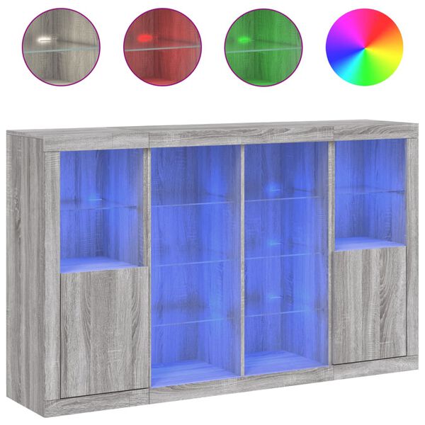 vidaXL Komody s LED svetlami 3 ks siv&eacute; sonoma kompozitn&eacute; drevo