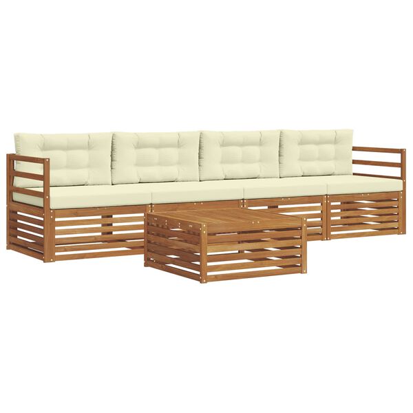 vidaXL Z&aacute;hradn&aacute; s&uacute;prava gaučov s vank&uacute;&scaron;om 5 pcs Pr&iacute;rodn&aacute; a kr&eacute;mov&aacute;