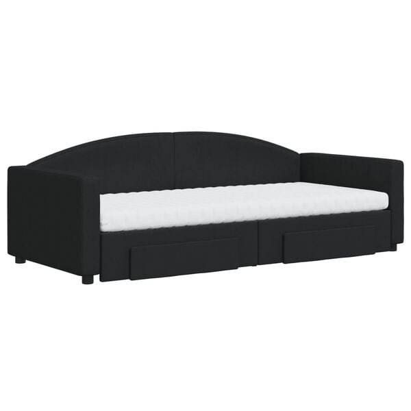 vidaXL Rozkladacia denná posteľ so zásuvkami čierna 90x200 cm látka