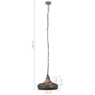 vidaXL Industriálna závesná lampa sivá železo a masívne drevo 26 cm E27