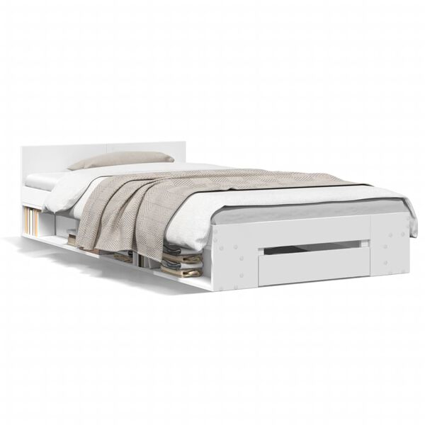 vidaXL Posteľný rám so zásuvkou biely 100x200 cm kompozitné drevo