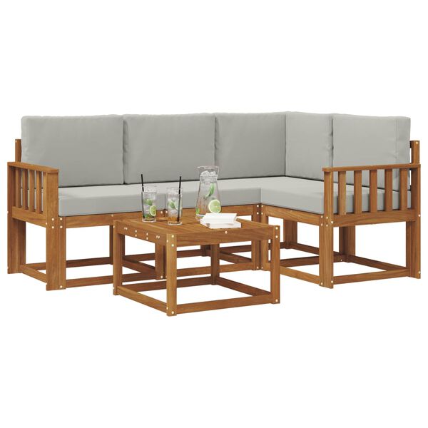 vidaXL Z&aacute;hradn&aacute; s&uacute;prava gaučov s vank&uacute;&scaron;om 5 pcs Pr&iacute;rodn&aacute; a svetlosiv&aacute;