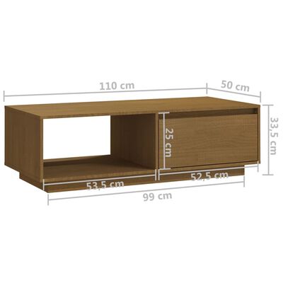 vidaXL Konferenčný stolík medovo-hnedý 110x50x33,5 cm borovicový masív