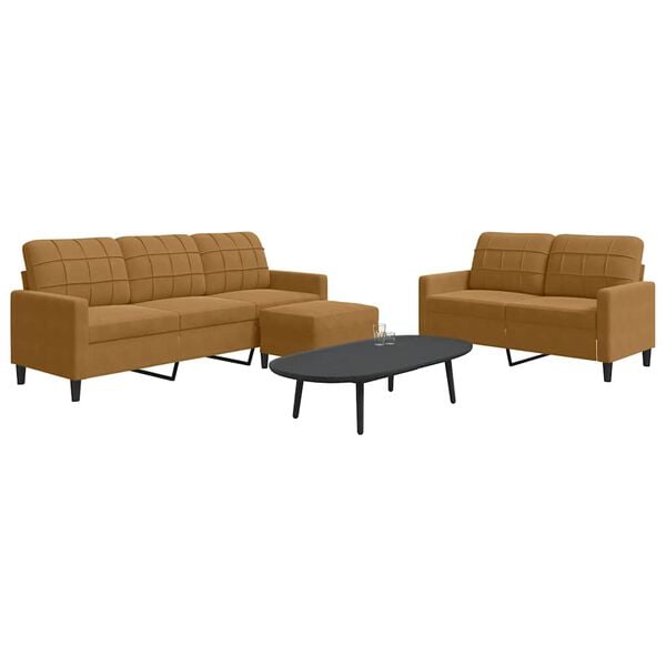 vidaXL 3-dielna sedacia súprava s vankúšmi hnedá zamat