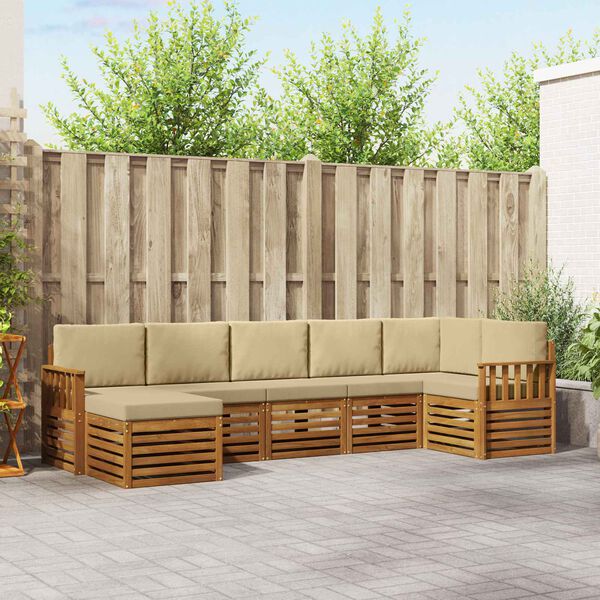 vidaXL S&uacute;pravy pohoviek 7 pcs Pr&iacute;rodn&aacute; a b&eacute;žov&aacute; Pevn&eacute; ak&aacute;ciov&eacute; drevo