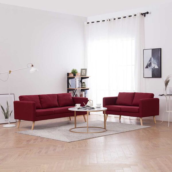 vidaXL Látková 2-dielna sedacia súprava vínovo-červená