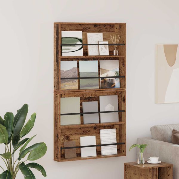 vidaXL Reg&aacute;l na časopisy s poličkou 2 pcs Star&eacute; drevo 80 x 12 x 70 cm