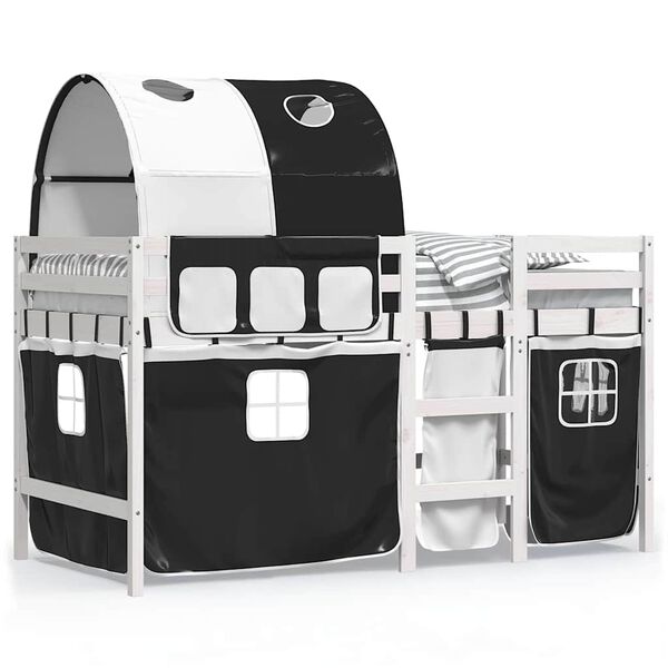 vidaXL Detská vyvýšená posteľ tunel bielo-čierna 90x190 cm borovica