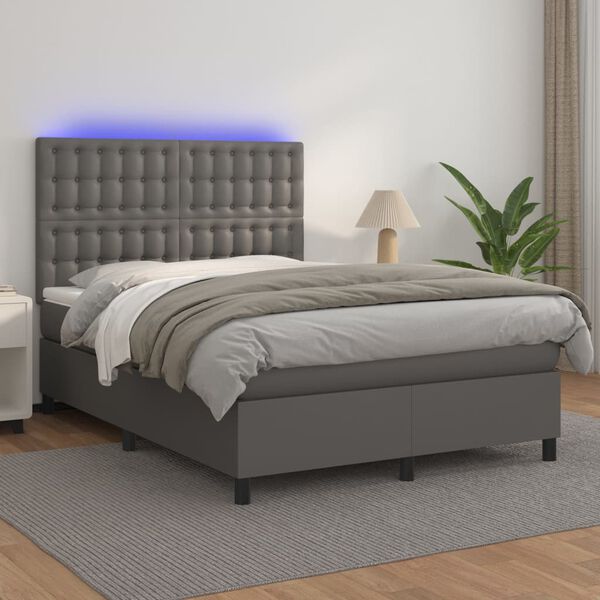 vidaXL Boxspring posteľ s matracom a LED sivá 140x200 cm umelá koža