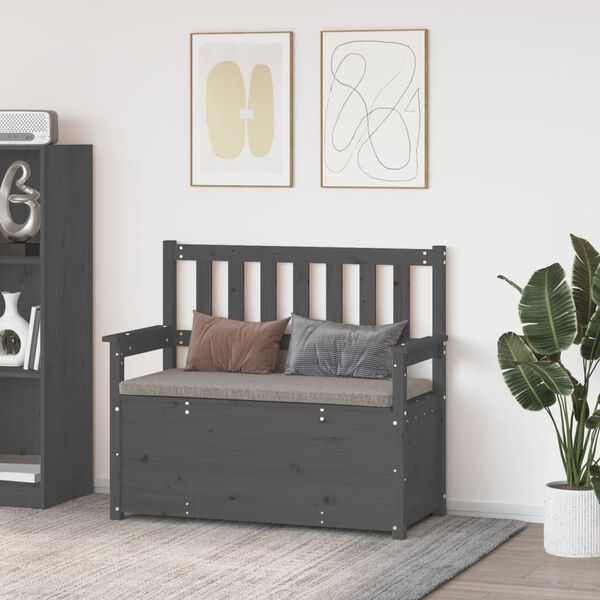 vidaXL Lavička sivá 112,5x51,5x96,5 cm masívne borovicové drevo