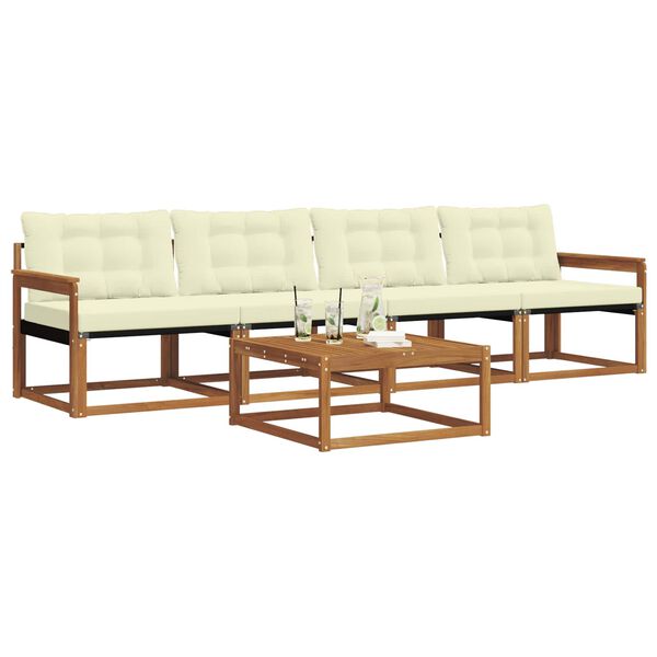 vidaXL Z&aacute;hradn&aacute; s&uacute;prava gaučov s vank&uacute;&scaron;om 5 pcs Pr&iacute;rodn&aacute; a kr&eacute;mov&aacute;