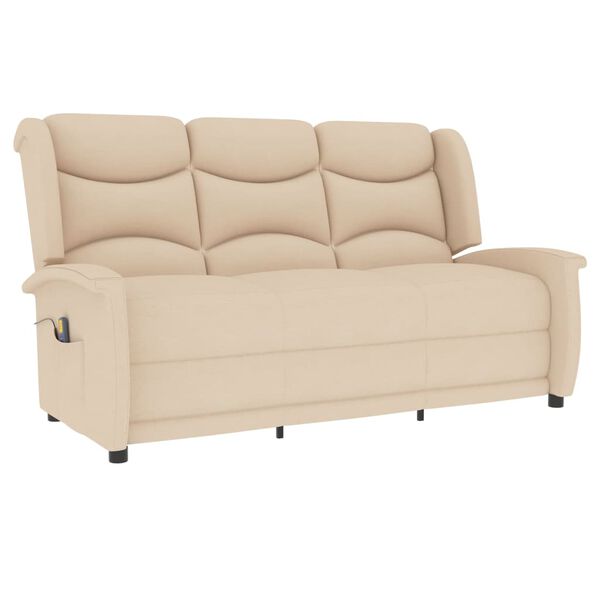 vidaXL 3-miestne sklápacie masážne kreslo, krémové, látka