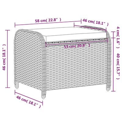 vidaXL Záhradná taburetka s vankúšom sivá 58x46x46 cm polyratan