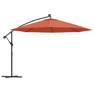 vidaXL Z&aacute;vesn&yacute; z&aacute;hradn&yacute; slnečn&iacute;k s LED, tehlovo červen&yacute; 350 cm