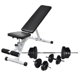 vidaXL Posilňovacia lavica, jednoručn&eacute; a obojručn&eacute; činky 60,5 kg