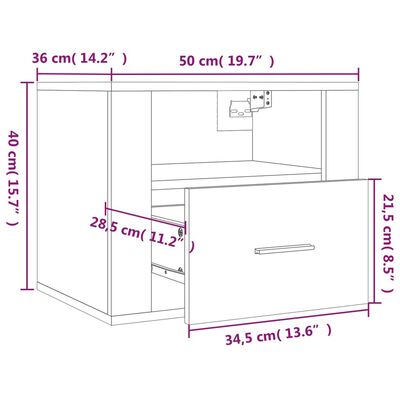 vidaXL Nástenný nočný stolík betónový sivý 50x36x40 cm