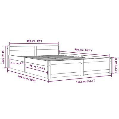 vidaXL Posteľný rám so zásuvkami sivý 160x200 cm