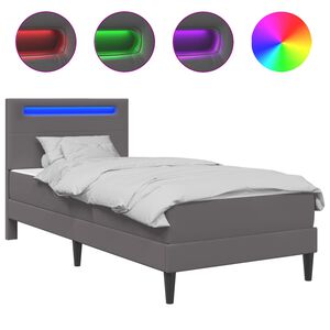 vidaXL R&aacute;m postele s LED p&aacute;sikmi Siv&aacute; 90 x 190 cm Umel&aacute; koža