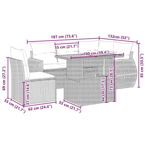 vidaXL 6-dielna záhradná súprava pohoviek s vankúšmi béžová polyratan