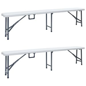 vidaXL Skladacie z&aacute;hradn&eacute; lavice 2 ks biele 180 cm HDPE