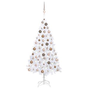 vidaXL Osvetlen&yacute; umel&yacute; vianočn&yacute; stromček s guľami, biely 120 cm, PVC