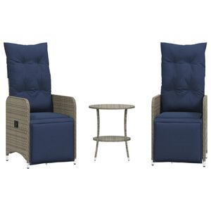 vidaXL 2-dielne polohovateľn&eacute; z&aacute;hradn&eacute; stoličky so stolom, siv&eacute;, polyratan