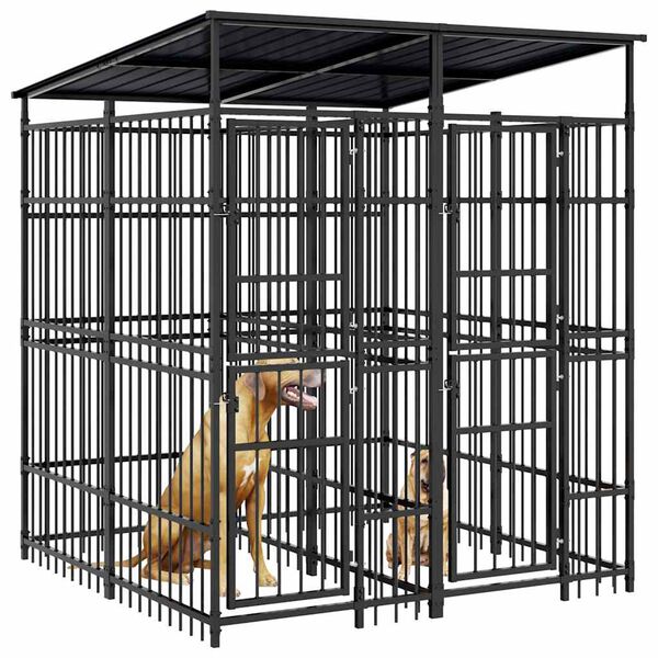 vidaXL Vonkaj&scaron;&iacute; koterec pre psov so strechou oceľ 3,69 m&sup2;