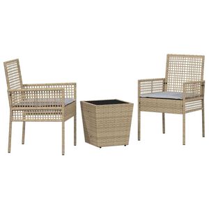 vidaXL Záhradný bistro set 3 pcs Béžová polyratan