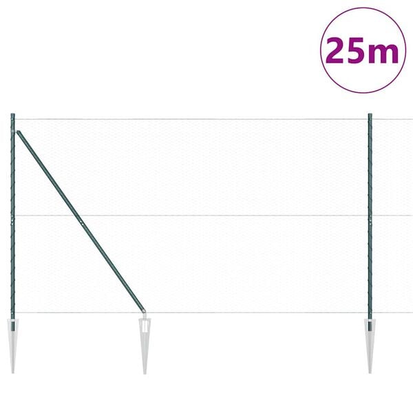 vidaXL Stĺp na plot. Zelená 25 x 1,6 m (25 mm mriežka) Ocel a PVC