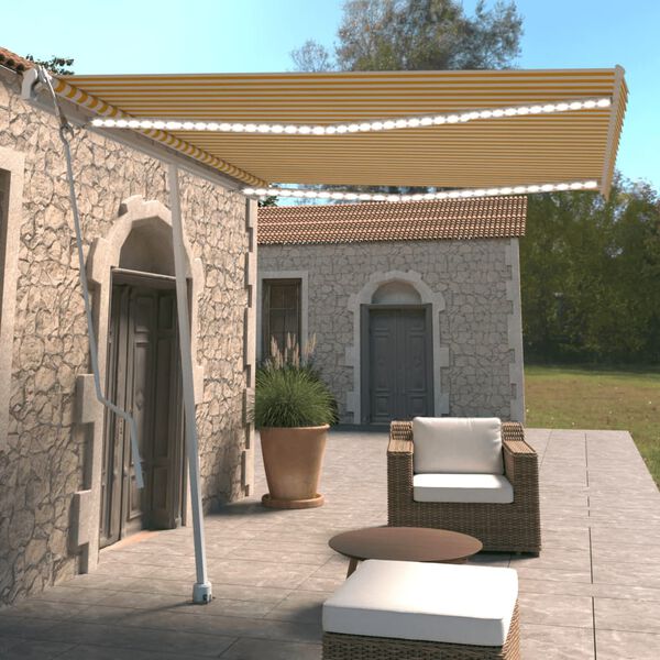 vidaXL Automatick&aacute; mark&iacute;za, LED a senzor vetra 300x250 cm, žlt&aacute;/biela