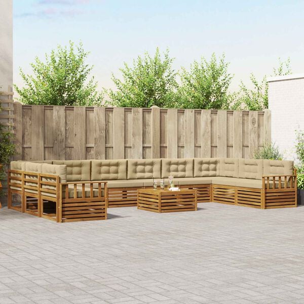 vidaXL S&uacute;pravy pohoviek 11 pcs Pr&iacute;rodn&aacute; a b&eacute;žov&aacute; Pevn&eacute; ak&aacute;ciov&eacute; drevo