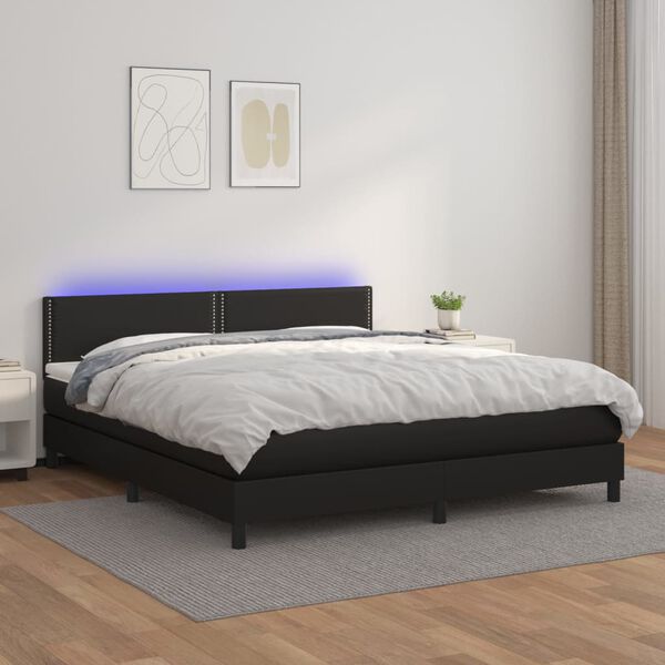 vidaXL Boxspring posteľ s matracom a LED čierna 160x200 cm umel&aacute; koža
