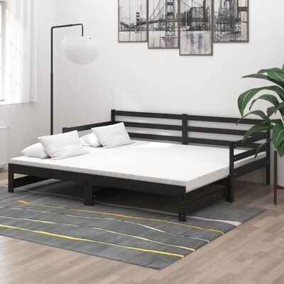 vidaXL Rozkladacia denná posteľ 2x(90x200)cm, čierna, borovicový masív