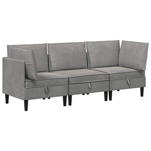 vidaXL S&uacute;prava n&aacute;bytku do ob&yacute;vačky s vank&uacute;&scaron;om 3 pcs Svetlosiv&aacute; Zamat