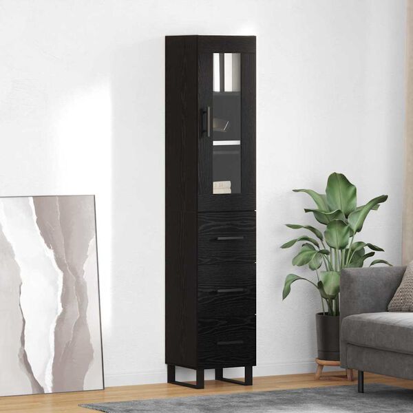 vidaXL Highboard Čierny dub 34,5 x 34 x 180 cm Kompozitn&eacute; drevo