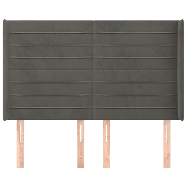 vidaXL Čelo postele so z&aacute;hybmi tmavosiv&eacute; 147x16x118/128 cm zamat