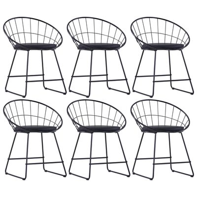 vidaXL Jedálenské stoličky so sedadlami z umelej kože 6 ks čierne oceľ