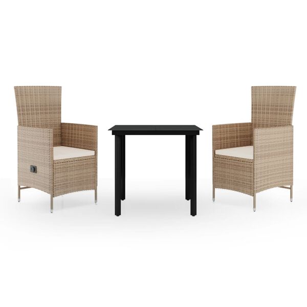 vidaXL 3-dielna záhradná jedálenská súprava so sedákmi béžová