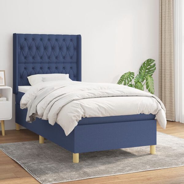 vidaXL Posteľn&yacute; r&aacute;m boxspring s matracom modr&yacute; 90x200 cm l&aacute;tka