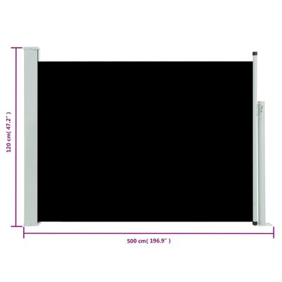 vidaXL Zaťahovacia bočná markíza na terasu 120x500 cm, čierna