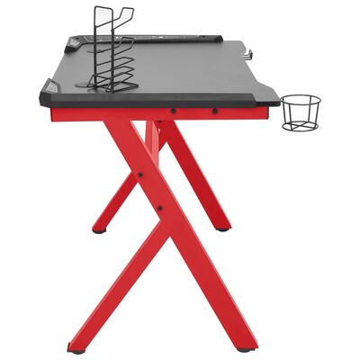 vidaXL Herný stôl LED s nohami v tvare Y čierny a červený 110x60x75 cm