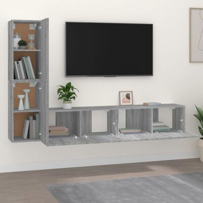 vidaXL 4-dielna súprava TV skriniek sivý dub sonoma spracované drevo