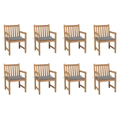 vidaXL Záhradné stoličky 8 ks so sivými podložkami tíkový masív