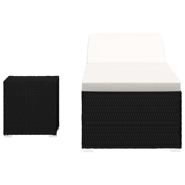 vidaXL Z&aacute;hradn&eacute; ležadlo s vank&uacute;&scaron;om a čajov&yacute;m stol&iacute;kom kr&eacute;movo-biele polyratanov&eacute;