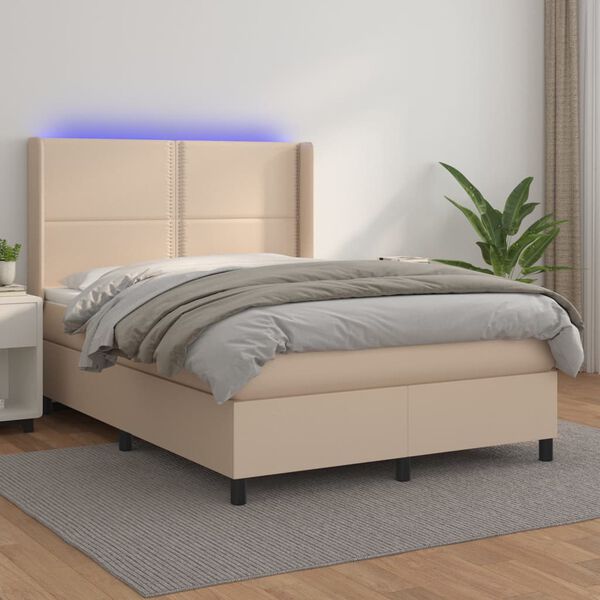 vidaXL Boxspring posteľ matrac a LED kapuč&iacute;nov&aacute; 140x200 cm umel&aacute; koža