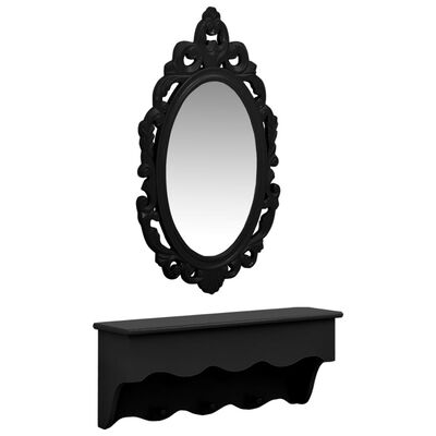 vidaXL Súprava nástenných políc na kľúče a šperky so zrkadlom a háčikmi čierna