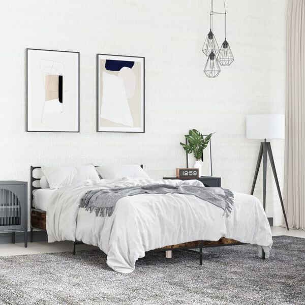 vidaXL Posteľn&yacute; r&aacute;m dymov&yacute; dub 140x190 cm kompozitn&eacute; drevo a kov